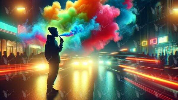 Vibrant Neon Vape Clouds - AI Artwork for Urban Vibe and Lifestyle