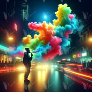 Vibrant Neon Vape Clouds - AI Artwork for Urban Vibe and Lifestyle